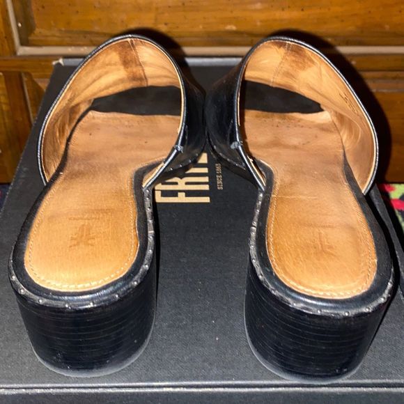 Frye woman’s Cindy mule leather Peep Toe Heeled sandals 9 AM black - Picture 5 of 8